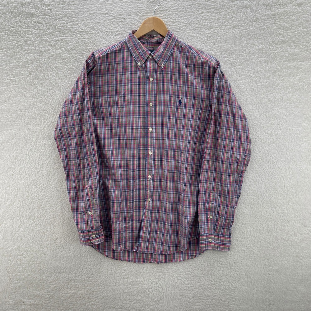 Polo Ralph Lauren Shirt Mens L Pink Purple Button Down Plaid Classic Fit Preppy